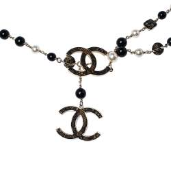 Pre Owned Chanel CC Multi Bead Faux Pearl & Lace Gold Tone Station Belt