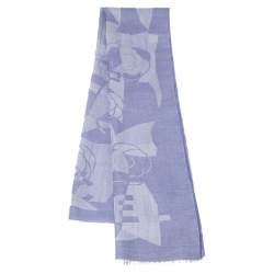 مملوكة مسبقًا Chanel Blue Cashmere Silk Camellia Shawl 