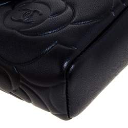 Pre Owned Chanel Metallic Navy Blue Camellia Embossed Leather Phone Pouch
