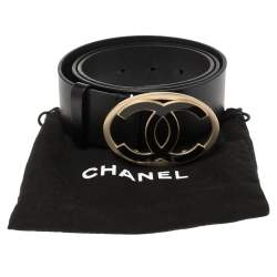 Pre Owned Chanel Black Leather CC Logo Buckle Belt 95 CM