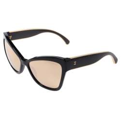 Pre Owned Chanel Black / 18K Gold Mirrored 5271 Cat Eye Sunglasses