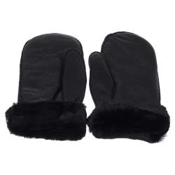Pre Owned Chanel Black Quilted Leather CC Snow Gloves