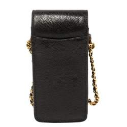 Pre Owned Chanel Black Caviar Leather Vintage CC Chain Phone Holder