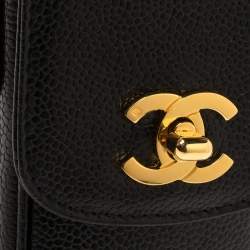 Pre Owned Chanel Black Caviar Leather Vintage CC Chain Phone Holder
