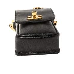 Pre Owned Chanel Black Caviar Leather Vintage CC Chain Phone Holder