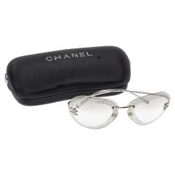 Pre Owned Chanel Silver/Clear 4049B Crystal Embellished Aviator Sunglasses