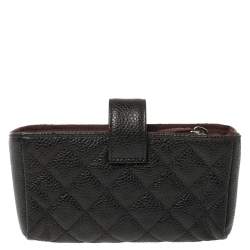 Pre Owned Chanel Black Quilted Caviar Leather CC Phone Holder Clutch