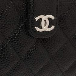 Pre Owned Chanel Black Quilted Caviar Leather CC Phone Holder Clutch