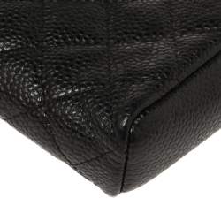 Pre Owned Chanel Black Quilted Caviar Leather CC Phone Holder Clutch