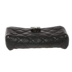 Pre Owned Chanel Black Quilted Caviar Leather CC Phone Holder Clutch