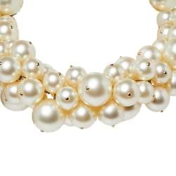 Pre Owned Chanel Pale Gold Tone Faux Pearl Cluster Choker Necklace