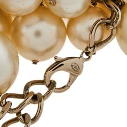Pre Owned Chanel Pale Gold Tone Faux Pearl Cluster Choker Necklace