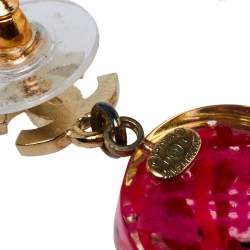 مملوك ة مسبقًا Chanel Pink Tweed Inlay Round CC Drop Earrings