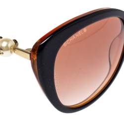 Pre Owned Chanel Brown/Black Gradient CC Faux Pearl Cat Eye Sunglasses