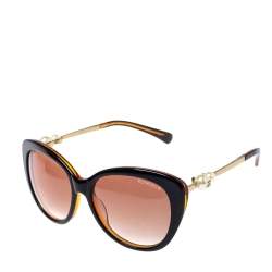Pre Owned Chanel Brown/Black Gradient CC Faux Pearl Cat Eye Sunglasses