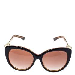 Pre Owned Chanel Brown/Black Gradient CC Faux Pearl Cat Eye Sunglasses