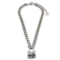 Pre Owned قلادة شانيل سلسلة كورب قفل شفاف مرصع بالجواهر سي سي
