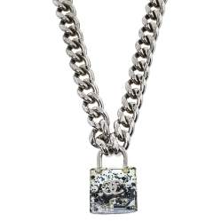 Pre Owned قلادة شانيل سلسلة كورب قفل شفاف مرصع بالجواهر سي سي