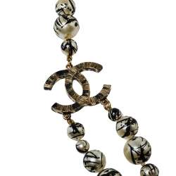 Pre Owned Chanel CC Paint Splatter Faux Pearl Gold Tone Layered Necklace