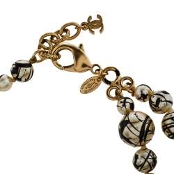 Pre Owned Chanel CC Paint Splatter Faux Pearl Gold Tone Layered Necklace