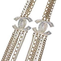 Pre Owned قلادة شانيل ستاشن سي سي كريستال سلاسسل متعددة معدن ذهبي باهت