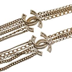 Pre Owned قلادة شانيل ستاشن سي سي كريستال سلاسسل متعددة معدن ذهبي باهت