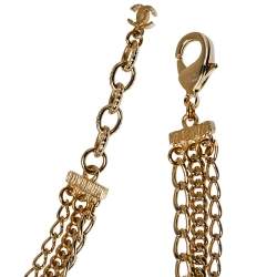 Pre Owned قلادة شانيل ستاشن سي سي كريستال سلاسسل متعددة معدن ذهبي باهت