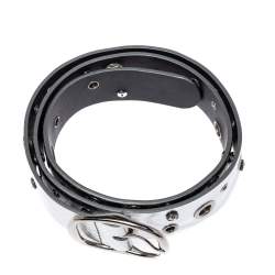 Pre Owned حزام شانيل مزخرف كريستال و غروميت جلد فضي ميتاليك 80 سم