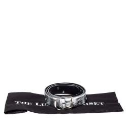 Pre Owned حزام شانيل مزخرف كريستال و غروميت جلد فضي ميتاليك 80 سم