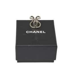 مملوكة مسبقًا Chanel Brushed Silver Tone CC Open Cuff Ring Size EU 53
