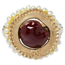 Pre Owned Chanel Dark Red Stone Cocktail Ring Size EU 52