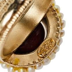 Pre Owned Chanel Dark Red Stone Cocktail Ring Size EU 52