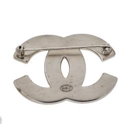 Pre Owned Chanel Two Tone Metal Crystal Pave CC Pin Brooch