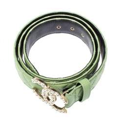 Pre Owned Chanel Mint Green Quilted Leather CC Pearl Belt 85CM