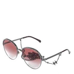 مملوكة مسبقًا Chanel Silver Tone Chaîne / Pink Gradient 4242  Pantos Round Sunglasses