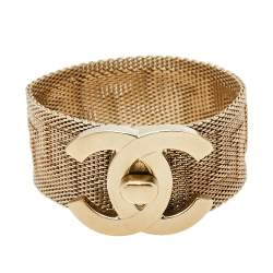 Chanel Pale Gold Tone Mesh CC Turnlock Bracelet M