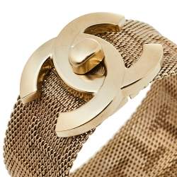 Chanel Pale Gold Tone Mesh CC Turnlock Bracelet M