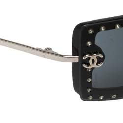 مملوكة مسبقًا Chanel Black Crystal Embellished/ Grey 5077-B Shield Sunglasses