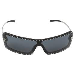 مملوكة مسبقًا Chanel Black Crystal Embellished/ Grey 5077-B Shield Sunglasses