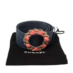 Pre Owned Chanel Blue Denim Chain Buckle Waist Belt 85 CM