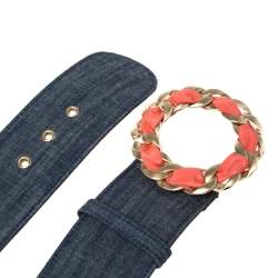 Pre Owned Chanel Blue Denim Chain Buckle Waist Belt 85 CM