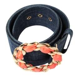 Pre Owned Chanel Blue Denim Chain Buckle Waist Belt 85 CM