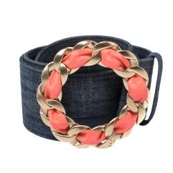 Pre Owned Chanel Blue Denim Chain Buckle Waist Belt 85 CM