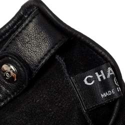 Pre Owned Chanel Black Lambskin Leather Camellia Fingerless Gloves 8.5
