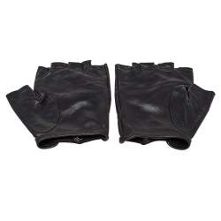 CHANEL Lambskin Camellia Fingerless Gloves 8.5 Black 241409