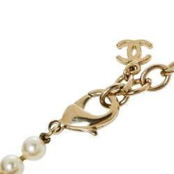 Pre Owned Chanel Pale Gold Tone Faux Pearl CC Layered Necklace