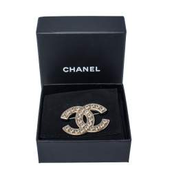 Chanel Two Tone Crystal CC Pin Brooch