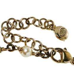 Pre Owned Chanel Gold Tone Black Enamel Crystal CC Charm Necklace