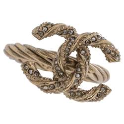 مملوكة مسبقًا خاتم شانيل CC تويست ذهبي فاتح مرصع بالكريستال مقاس أوروبي  54.5