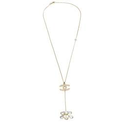 مملوكة مسبقًا Chanel Gold Tone Faux Pearl and Crystal CC Drop Necklace